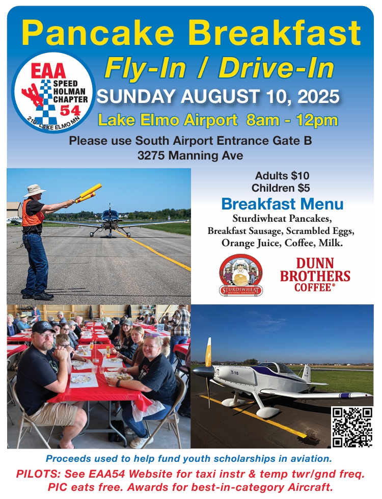 Join us at the annual Pancake Breakfast Fly-in on August 10 2025