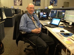 Paul Dye at his console in Houston prior to his retirement in 2011. Photo: NASA