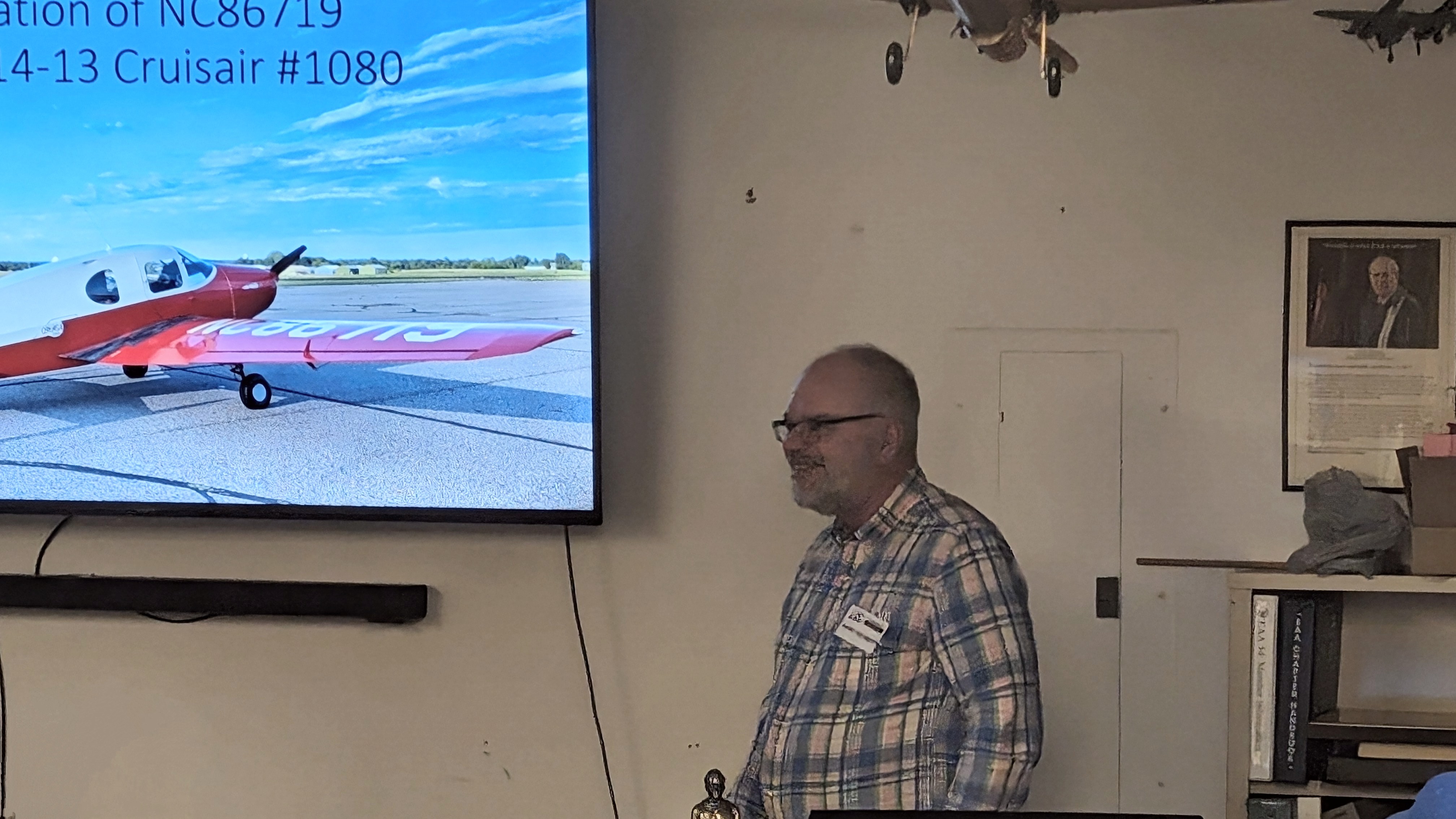 Harry Holmberg speaks about the restoration of his airplane during a chapter meeting in November 13,2023.