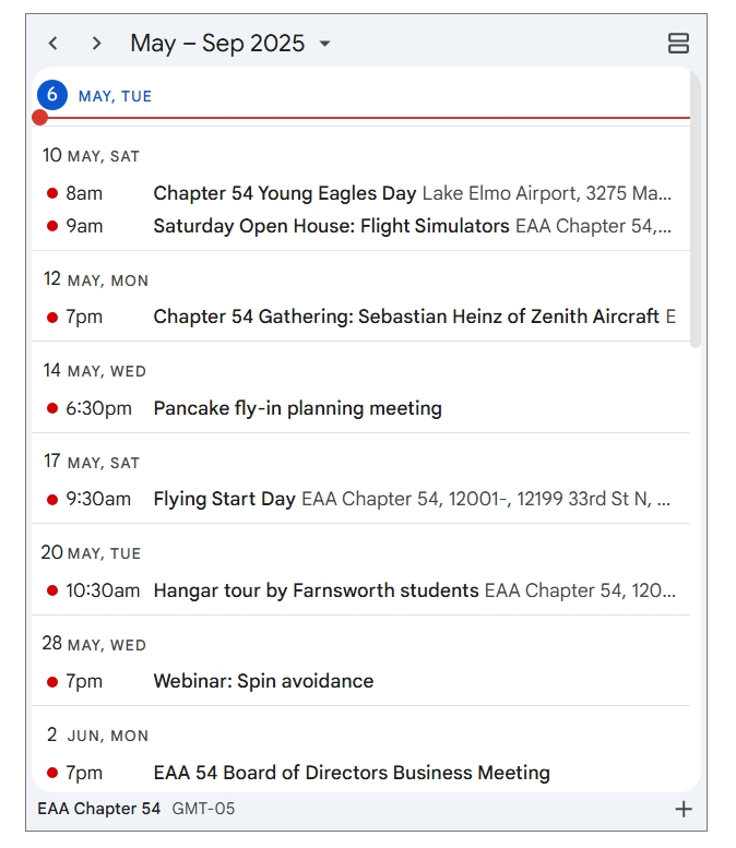 Find all EAA Chapter 54 events on our website calendar