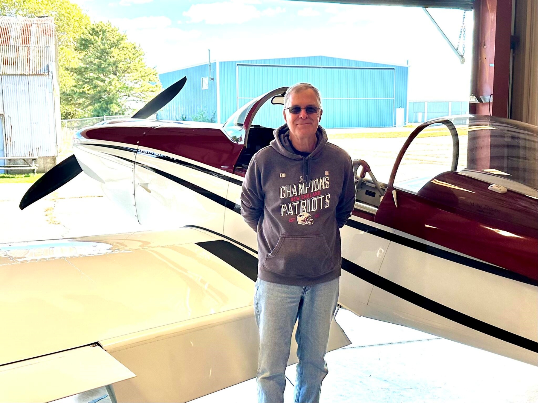 Bob Collins after a flight in an RV-8 at Plymouth, Mass. in September 2023