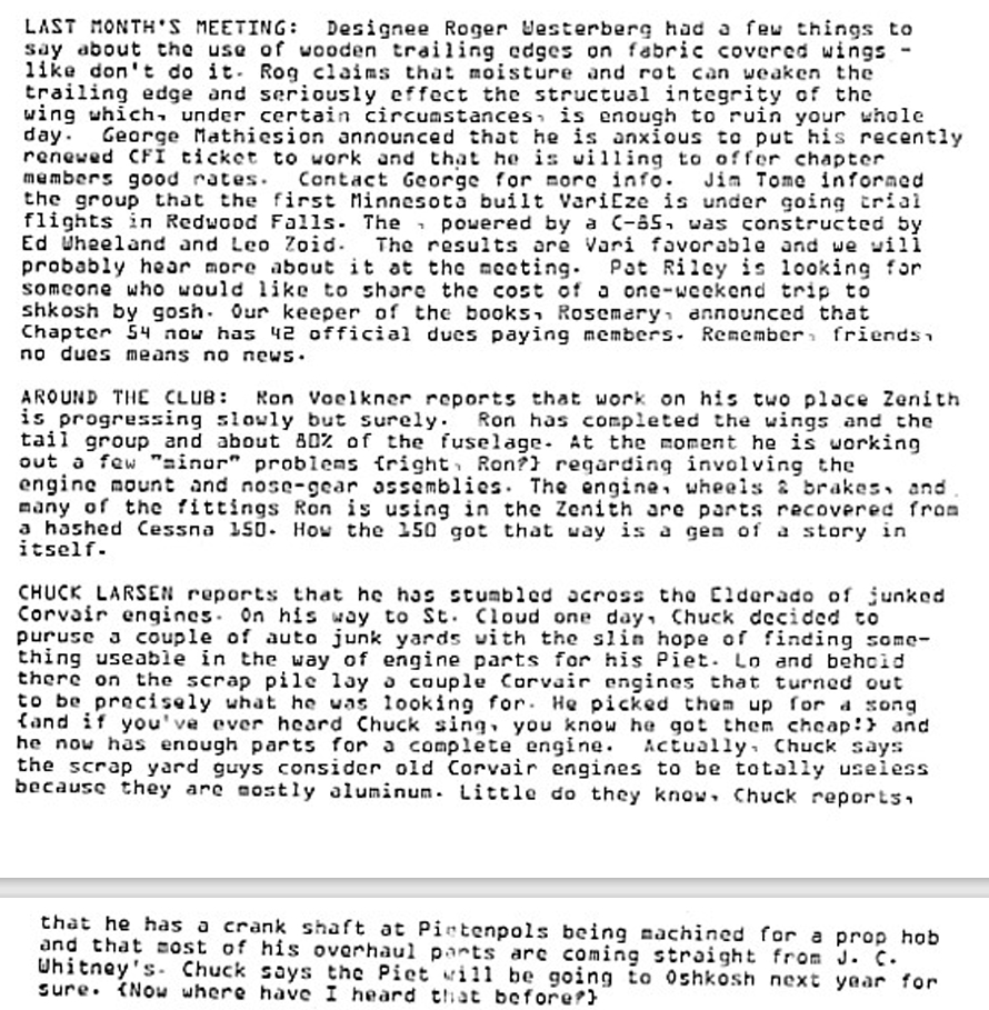 August 1971 Chapter 54 newsletter excerpt