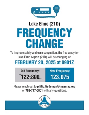 Lake Elmo Airport has a new frequency, Kenneth